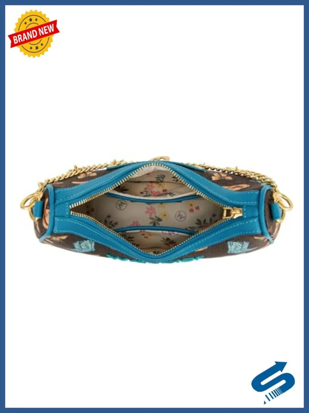 Canvas Crescent Hobo Shoulder Bag with Gold Chain - Y2K Western
